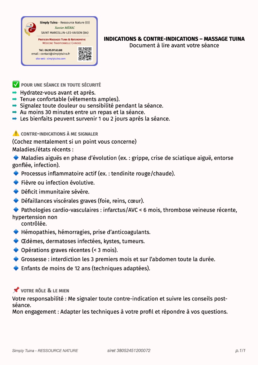 Affiche Indications et contre-indications